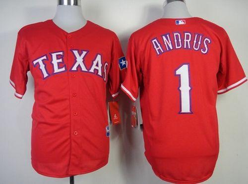 Rangers #1 Elvis Andrus Red Stitched MLB Jersey - Click Image to Close